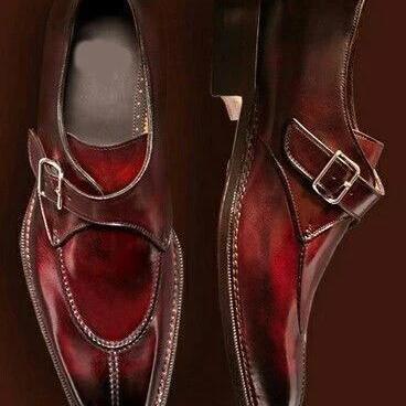 Men's Handmade Split Toe Leather Shoes, Men’s Monk Strap Burgundy Formal Shoes